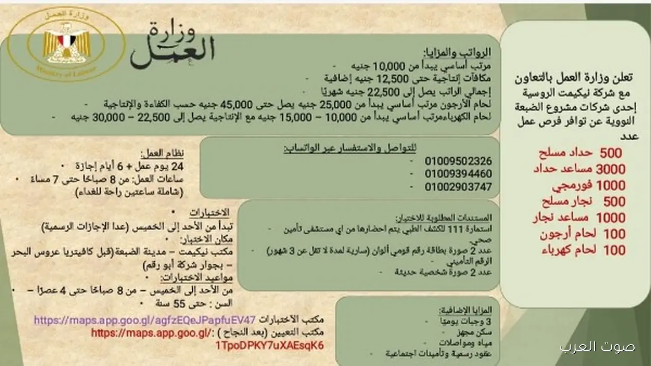 4500 وظيفة جديدة في مشروع الضبعة النووي