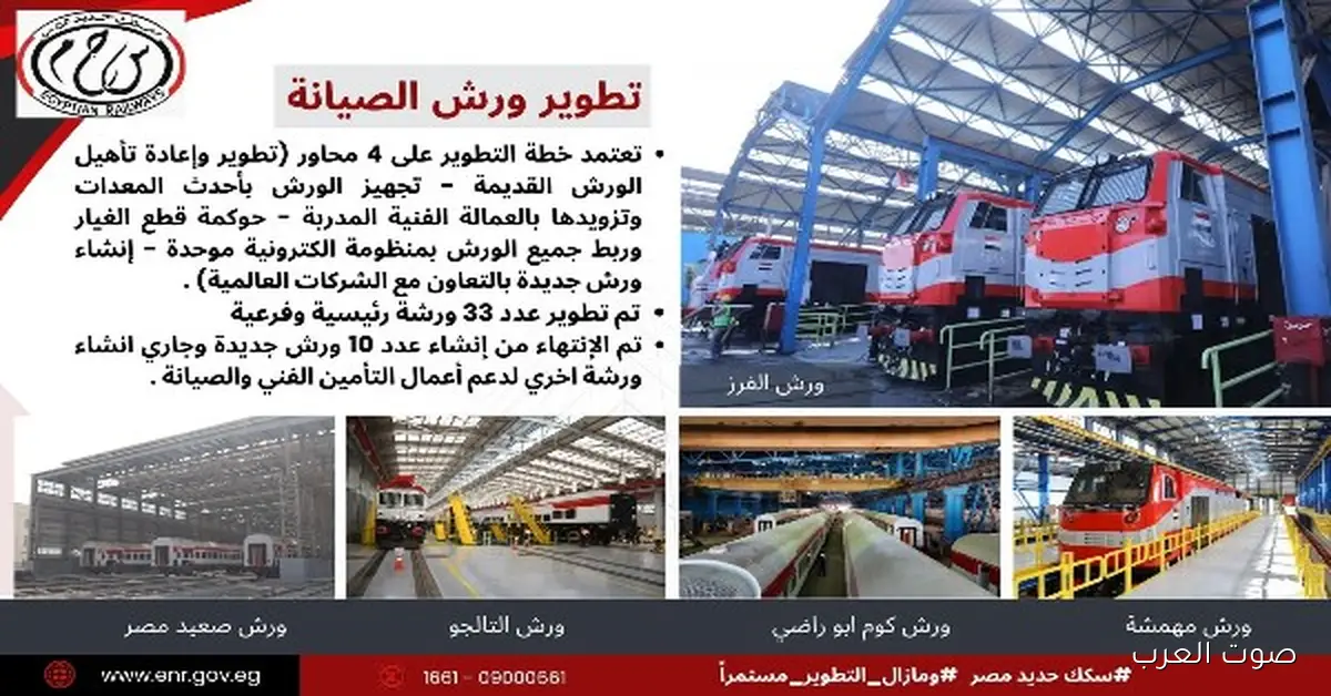 «السكك الحديدية المصرية» تكشف عن نظام جديد للتأمين الفني والصيانة والإصلاح في الورش 2 «السكك الحديدية المصرية» تكشف عن نظام جديد للتأمين الفني والصيانة والإصلاح في الورش