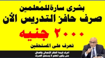 شروط صرف حافز التدريس للمعلمين 2025 .. حافز 1000 جنيه للمعلمين بدءاً من نوفمبر وحتى نهاية العام الدراسي 21 شروط صرف حافز التدريس للمعلمين