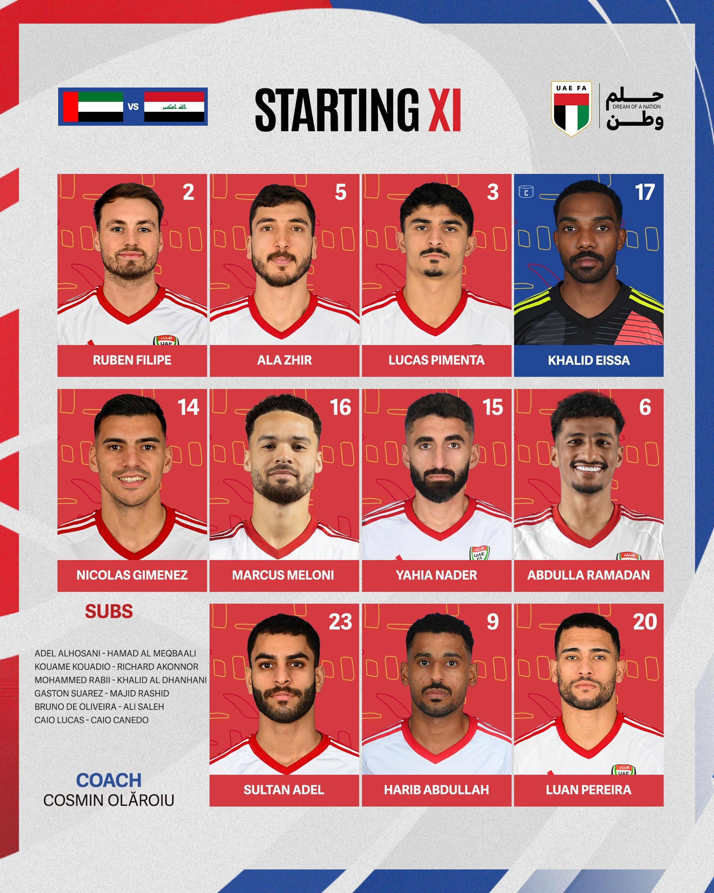 الإمارات ضد العراق.. تشكيل الأبيض