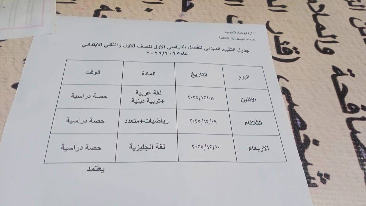 1764834023 27 التقييم الأول للصفين الأول والثاني الابتدائي هيبدأ يوم الإثنين الجاي