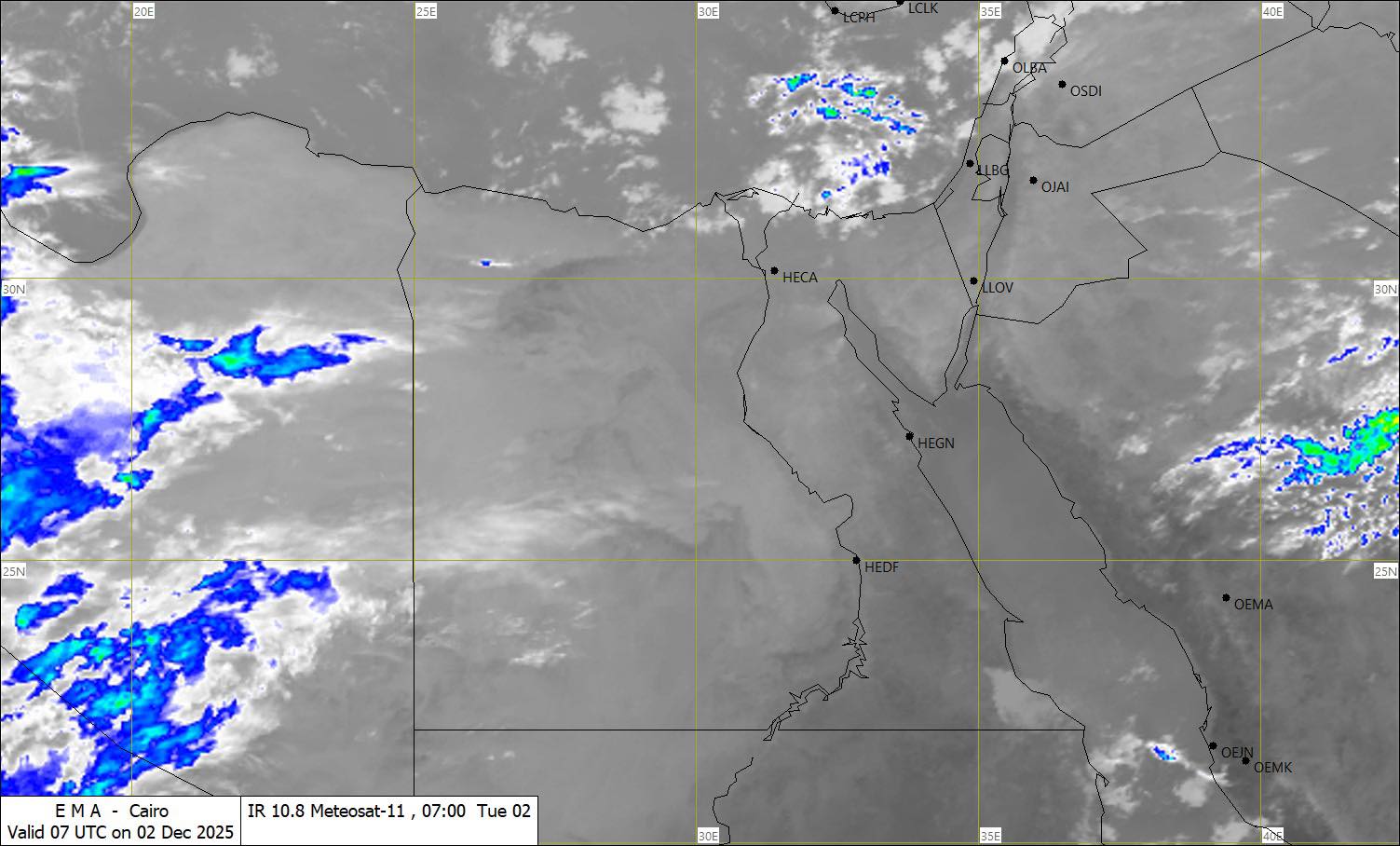 الأقمار الصناعية رصدت سحب جديدة وأمطار خفيفة في بعض المناطق