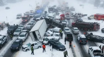 عاصفة ثلجية تسبب تصادم 45 عربية على طريق سريع في