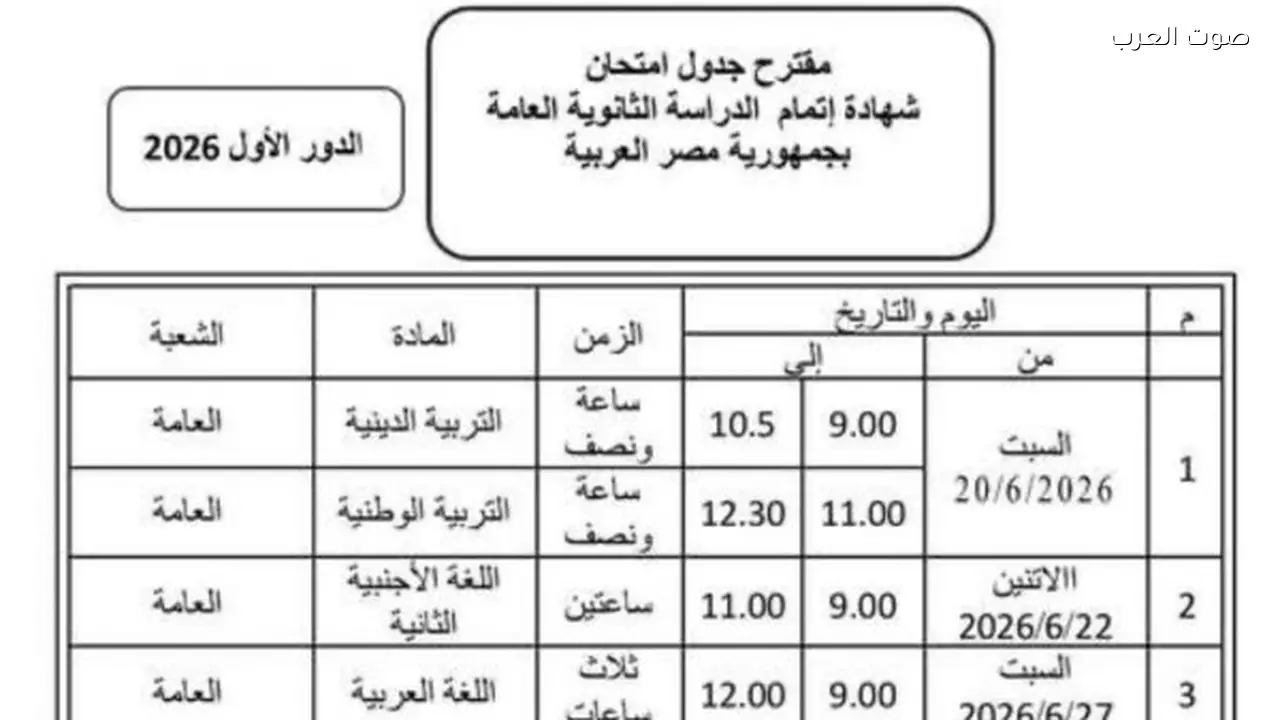 التعليم تنفي صحة جدول امتحانات الثانوية العامة 2026 المتداول على فيسبوك