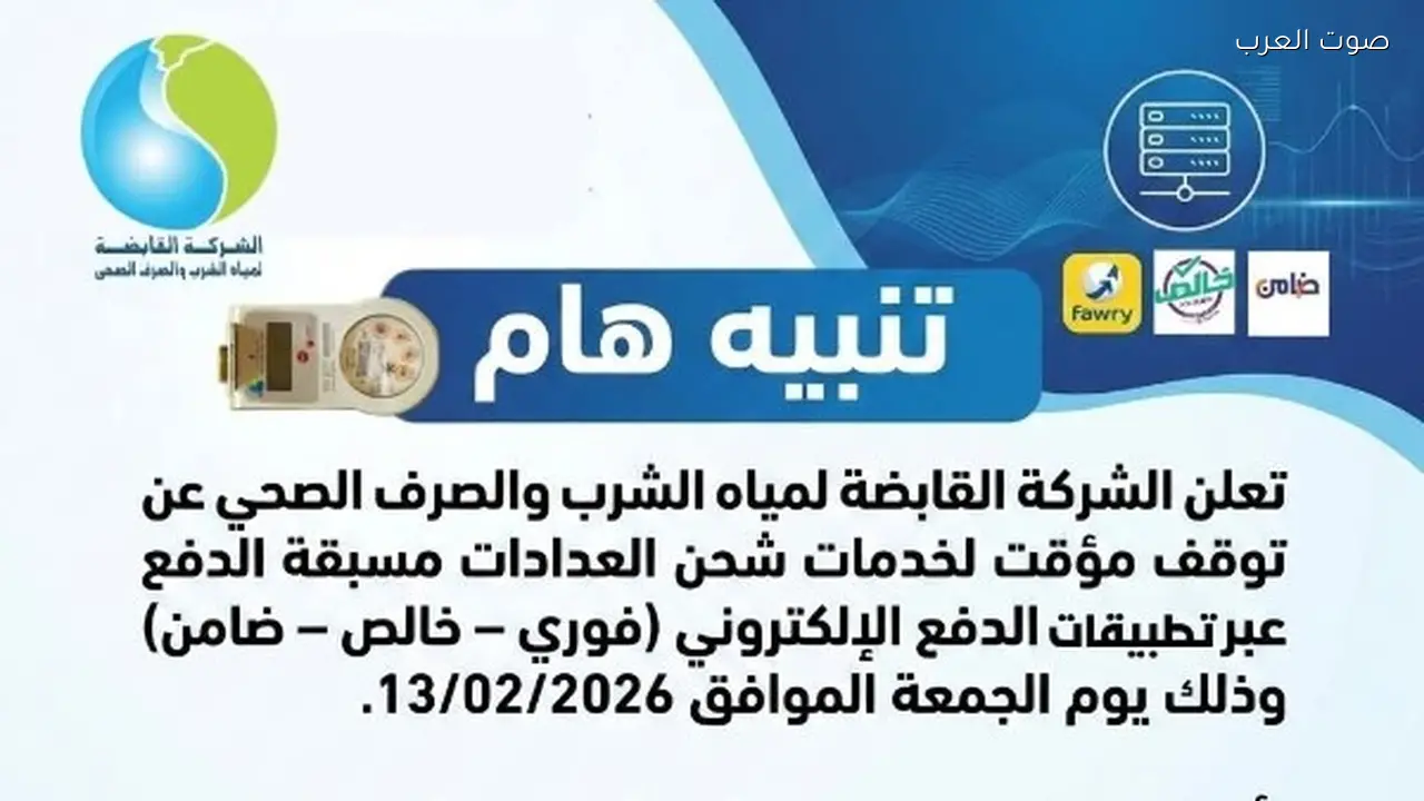 توقف خدمات شحن عدادات المياه لتحديث الأنظمة الفنية