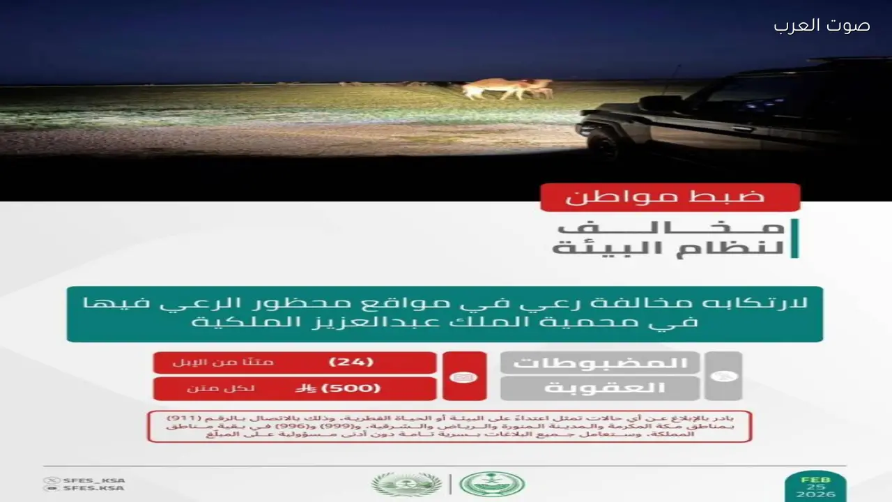 ضبط مواطن لمخالفته قواعد الرعي في محمية الملك عبدالعزيز من قبل الأمن البيئي