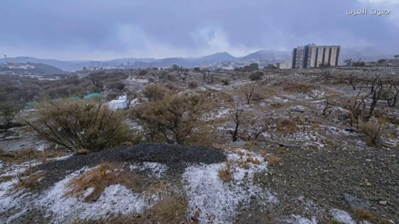 الباحة تتعرض لمطر غزير مع تساقط البَرَد على الشوارع والمرتفعات