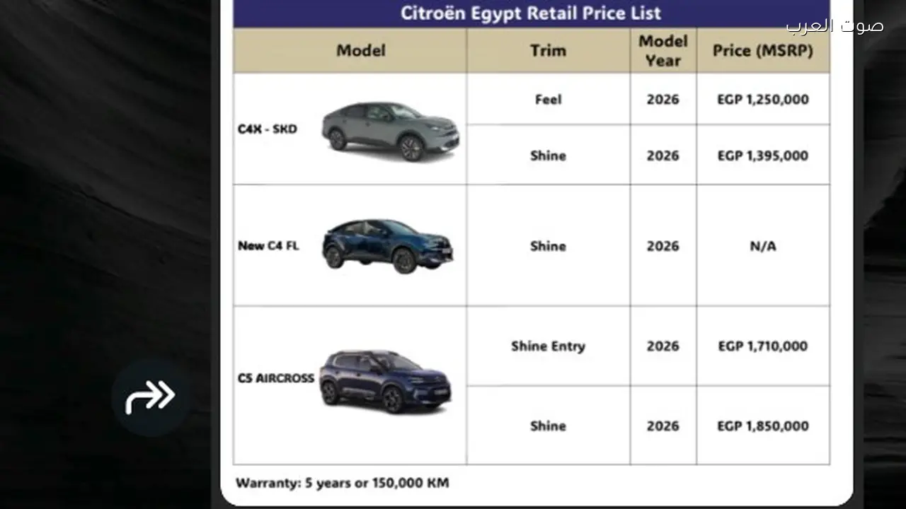 تحديث أسعار سيارات سيتروين 2026 بعد الأحداث العالمية