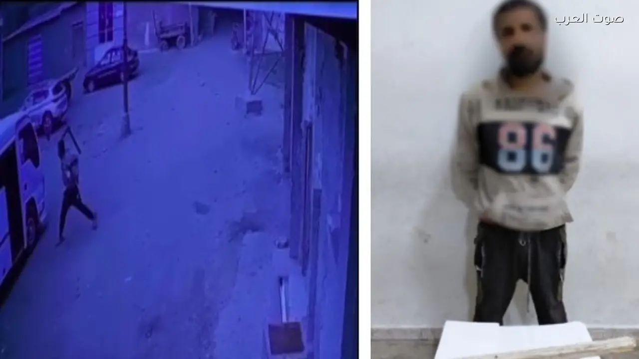 مريض نفسي يعتدي على سيارة ميكروباص بعصا خشبية