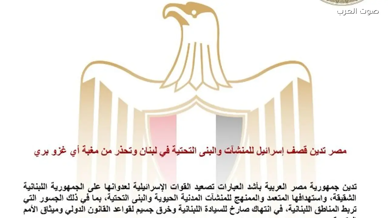 مصر تدين قصف إسرائيل للمنشآت في لبنان