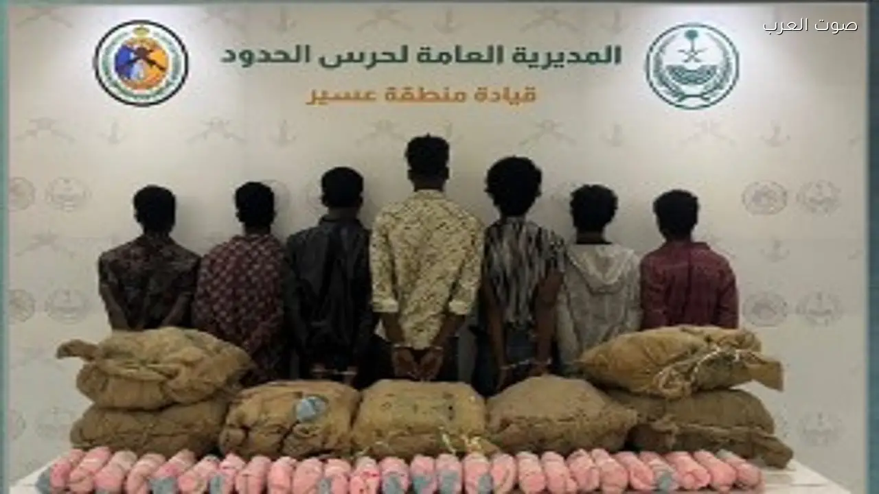 حرس الحدود بعسير يضبط 7 إثيوبيين بحوزتهم 147 كيلوجراما من القات