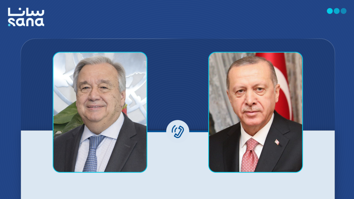 أردوغان لغوتيريش: تركيا تدعم استمرار أنشطة بعثات الأمم المتحدة في سوريا