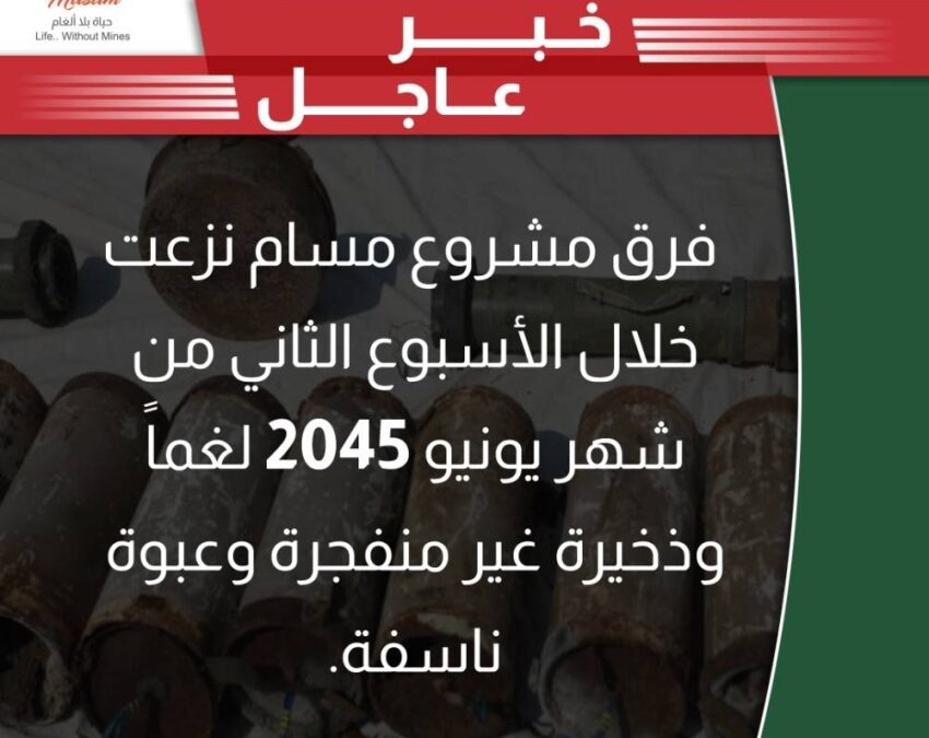 مسام ينزع (2045) لغمًا من مختلف الأراضي اليمنية خلال أسبوع
